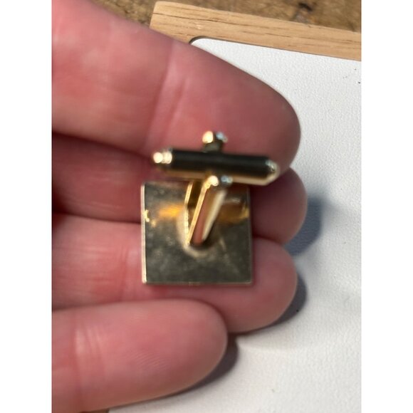 Vintage Gold-Tone Square Cufflinks With Clear Crystal Accents Mens Jewelry - Picture 5 of 7